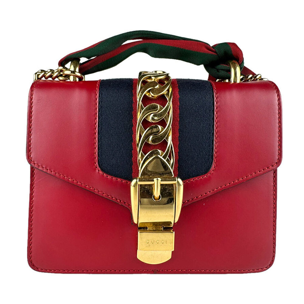GUCCI Authentic Red Leather Sylvie Shoulder Bag